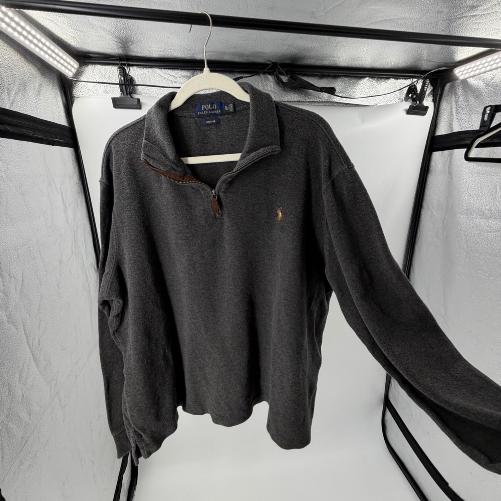 Polo Ralph Lauren Estate Rib Quarter Zip Pullover Charcoal Grey XL Mens Sweater - Picture 4 of 6